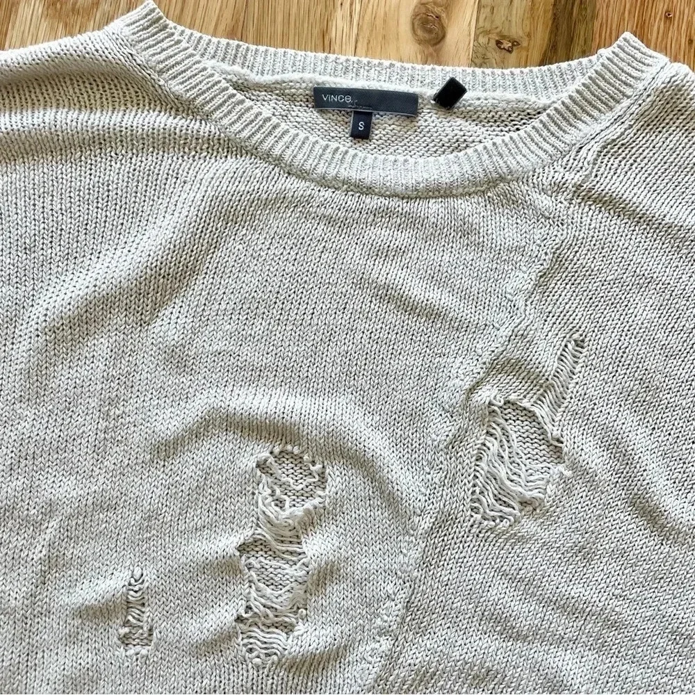 Vince 100% Linen Distressed Beige Sweater Size S